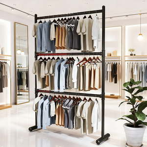 MR03 thanh đôi quần áo giá thép di động đứng quần áo hiển thị giá may mặc bán lẻ quần áo kệ hàng may mặc hiển thị giá - Product Image 5