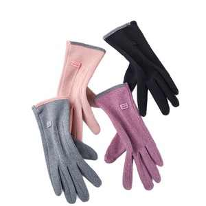 ถุงมือหน้าจอสัมผัสบุขนแกะสำหรับผู้หญิง กันลม อุ่นสบาย สำหรับปั่นจักรยาน กีฬากลางแจ้งในฤดูหนาว สีเทาแต่งขอบสีชมพู - Product Image 5