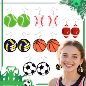 Boucles d'oreilles unisexe à thème sportif transfrontalier, motif <span class=keywords><strong>ballon</strong></span> de football et <span class=keywords><strong>rugby</strong></span>, pour jeux et décoration - Product Image 3