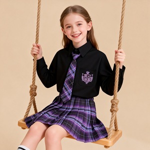Set Uniforme Scolastica per Ragazze delle Scuole Elementari, Gonna Plissettata a Quadri Stile JK e Britannico con Camicia a Maniche Corte/Lunghe per Tutte le Stagioni - Product Image 6