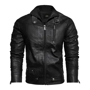 Wholesale Retro Autumn And Winter Men's PU Leather Jacket Trendy High-quality Nostalgic Style Jacket