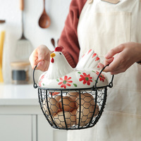 Creatieve Ei Mand Kip Draad Kippenei Houder Fruitmand Collectie Keramische Decoratie Keuken Opslag
