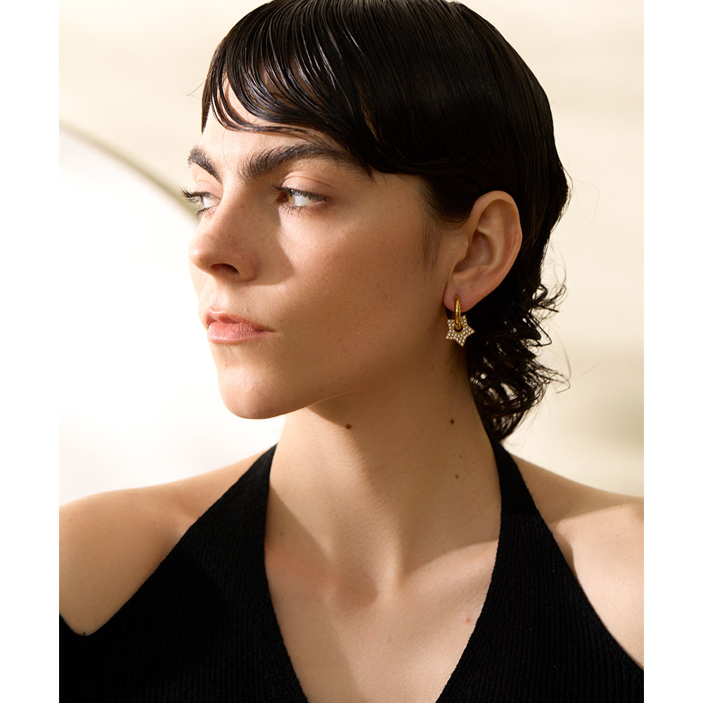 JINYOU 777 Fashion Star Drop Stainless Steel CZ Hoop Earrings