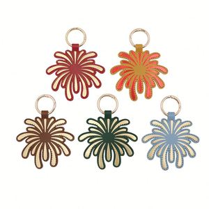 Premium Hand-<b>Stitched</b> Pu Leather Firework Keychain Charm Elegant Gold Foil Bag Pendant Perfect <b>Gift</b> for Holiday & New Year - Product Image 6