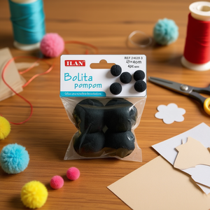 Iln Bolita Pompon 4.0 Cm Nero 4Pc Approssimativamente 4 Pezzi Decorazioni Artigianali - Product Image 3