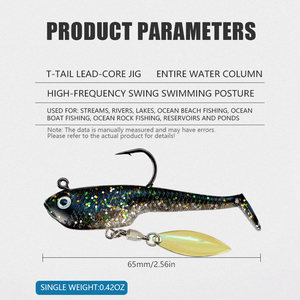TGD <span class=keywords><strong>Meilleur</strong></span> lot de 6 leurres souples en PVC avec jig en plomb, leurres artificiels de 65 mm 12 g avec cuillère métallique coulante pour la pêche au bar, à la truite et au brochet - Product Image 2