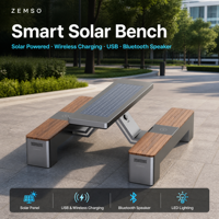 Banc intelligent à énergie solaire avec haut-parleur Bluetooth extérieur, chargement USB rapide, robuste, pour parcs, campus, places publiques, OEM ODM personnalisé