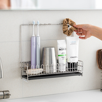 Organisateur mural en acier inoxydable pour salle de bain et cuisine, pour brosses à dents, articles de toilette, éponges et rangement de brosses à vaisselle