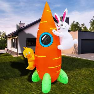 Fusée de carotte gonflable de Pâques avec lapin lapin, décoration extérieure de patio de jardin éclairée par LED pour la célébration des vacances de printemps - Product Image 3