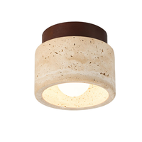 Lampe de plafond LED réglable en hauteur avec commande sans fil en pierre de travertin jaune Wabi Sabi pour la maison et le bureau