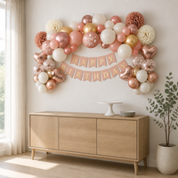 Kit d'arche de guirlande de ballons rose or avec bannière Joyeux Anniversaire et décoration de gâteau pour la décoration de fond de fête