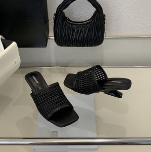 Sexy Roman Knitted Mesh Hollow <b>Half</b> Slippers Women Shoes 2025 Summer Wedges Sandals Pumps Zapatos De Mujer High Heels - Product Image 1