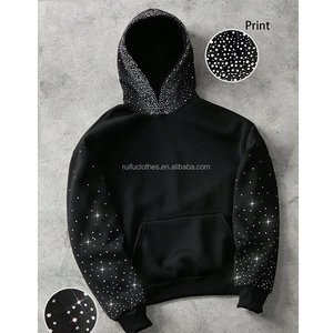 OEM ODM Custom Luxury Rhinestone Embroidery Hoodies Print Hoodi Streetwear Cotton Oversized Printing Hoodie sweatshirts For Men - Product Image 3