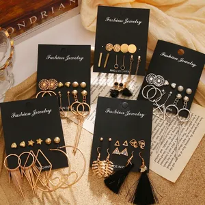 Nouvel ensemble de boucles d'oreilles créoles bohèmes géométriques en perles et cristaux pour femme, avec pampilles florales, cadeau de bijoux - Product Image 1