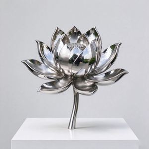 Escultura de Loto de Acero Inoxidable Pulido a Espejo Personalizada, Estatua de Flor Metálica con Fuente de Agua para Jardín, Parque, Hotel, Paisajismo - Product Image 5