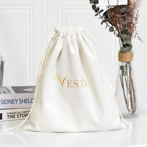 Vente en gros de sac pochette à bijoux en velours avec logo personnalisé en coton avec cordon de serrage et lettre type pour le shopping - Product Image 2