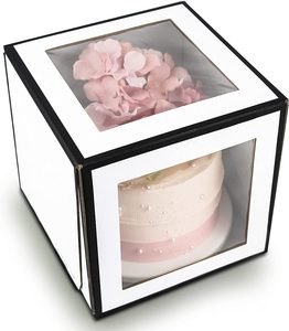 Customizable White Cake Box Sturdy Tiered Cake Stand Tall Square Transparent Cake Boxes with Window