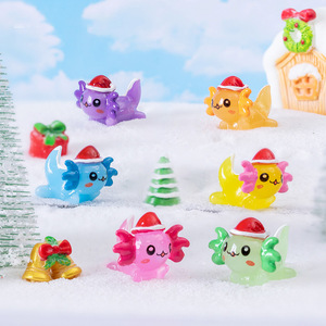 Cartoon Min Figurines Christmas Resin Multi Color Axolotl Fish Christmas Hat Hexagonal Dragon for Fish Tank Aquarium Decoration - Product Image 4