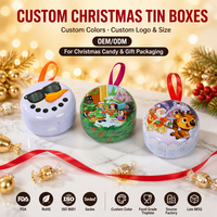 Boîte décorative ronde en fer blanc pour Noël, pour bonbons et cadeaux de fin d'année, avec boucle de suspension, logo personnalisé, qualité alimentaire, faible MOQ