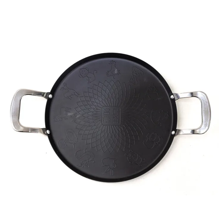 HT Carbon Steel Pizza Plate 25cm 28cm 35cm Non Stick Griddles and Grill Pan with Two Ears