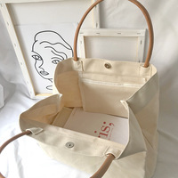 Bolsa de Compras de Lona Personalizada de Alta Calidad con Logotipo Personalizado, Gran Capacidad, Plegable y Práctica, con Cuero PU