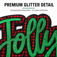 Patch brodé en feutre à motifs de Noël festifs, style écriture scintillante, à appliquer sur tissu écossais Buffalo, thermocollant ou à coudre, pour les fêtes de Noël, fabrication OEM