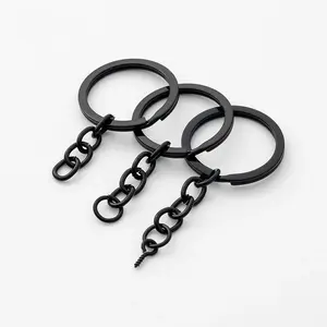 25-35毫米黑色金属扁平钥匙链套件开口式钥匙环，带链螺丝眼球跳跃环大头针，用于DIY钥匙链珠宝制作