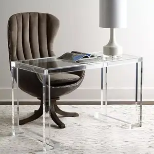 Mesa de cristal acrílica transparente, mesa de vidro acrílica de mesa longa mesa para escritório