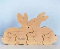 Holz Ostern Kaninchen Familie Puzzle Hase Familie Mama Papa Baby Holz Puzzle, 5 in 1 Set Muttertag Geschenk
