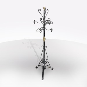 Porte-manteau traditionnel autoportant en fer forgé argenté antique pour salon - Product Image 1