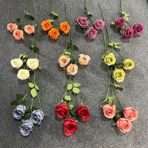 Bouquet de roses artificielles à 3 têtes, fleurs en soie perlée réalistes, décoration pour mariage, Saint-Valentin, maison - Product Image 2