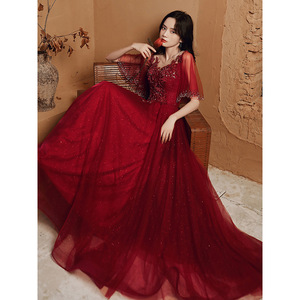 Red Long Wedding Dress A-Line Chiffon With Beading Sweetheart Neckline Vintage Style For Bride Spring Engagement Gown - Product Image 2