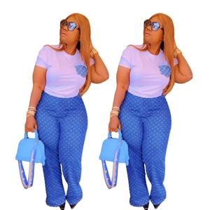 Nouvel ensemble décontracté 2 pièces pour femme, été 2024, de luxe, imprimé, manches courtes, short large au-dessus du genou, 100 % coton - Product Image 1