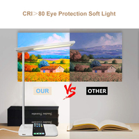 Lampe de lecture LED carrée moderne en aluminium, commande tactile, alimentation CC, protection oculaire, port de charge USB, intensité réglable, acrylique