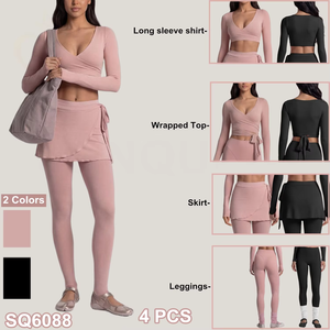 Balletcore Exercise Clothing for Women Yoga Wear Long Sleeve Cropped Top Wrapped Sports <b>Skirt</b> Leggings Set Butter Soft SQ6088 - Product Image 2