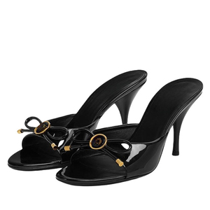 Mules à talon ultra haut pour femme, taille 45, coupe large, imprimé léopard, bout ouvert, avec nœud avant, en cuir verni, pour l'été, les soirées et l'extérieur - Product Image 2