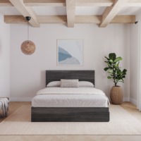 Cadre de lit moderne en bois d'ingénierie gris foncé, plateforme élégante, taille personnalisée (King, Queen, Full) avec 3 tiroirs de rangement