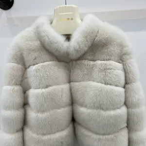 Custom Wholesale Winter Warm Natural Fox Fur Coat Women Female Short Classic Lady Full Sleeve STAND UP COLLAR FOX JACKET Coat