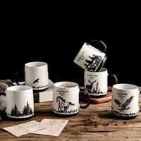 Tasses à café en céramique de 18oz fabriquées à la main avec des motifs texturés d'animaux, aigle, ours, cheval, loup, wapiti, tasses noires et blanches