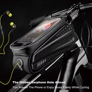 Waterproof Bicycle Top Tube Carrier Bag with Phone Holder and Adjustable Zipper Closure <b>for</b> Cycling <b>Storage</b> - Product Image 6