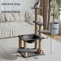 Arbre à chat intégré en bois de grande taille, gain de place, avec griffoir, plateforme de saut, maisonnette et jouet interactif