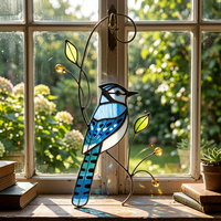 Ornement mural artisanal Art Déco en vitrail bleu avec motif de colibri, en métal, pour la maison, nouveau modèle OEM/ODM