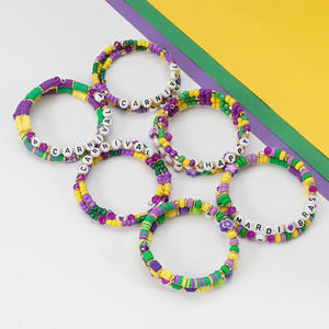 Carnival Mardi Gras Beaded <b>Bracelets</b> Purple Yellow Green <b>String</b> Beads Party Jewelry Fashion Accessories 2024 - Product Image 2