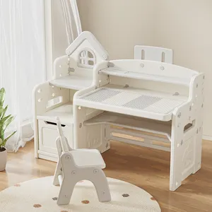 MIGO BEAR-Ensemble table et chaises en plastique blanc pour enfants, table d'étude en PE-HD - Product Image 1