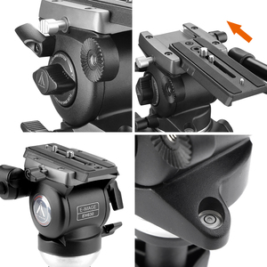 Trépied en alliage d'aluminium <span class=keywords><strong>E</strong></span>-<span class=keywords><strong>IMAGE</strong></span> EK630SE à 3 sections avec tête à flotteur et sac de transport, capacité de charge de 4 kg pour caméra vidéo - Product Image 4