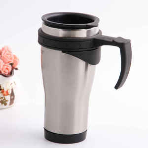 Tasses isothermes en acier inoxydable avec logo imprimé, vente en gros d'usine, cadeaux promotionnels, tasses de voiture à double poignée en acier, design simple - Product Image 4