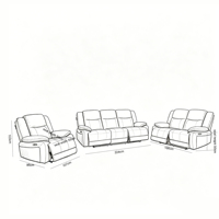 Juego de Sofás Reclinables Chesterfield de Cuero Genuino Gris Claro, Reclinación Eléctrica, 1+2+3 Plazas, con Soporte Ergonómico para Uso en Hoteles