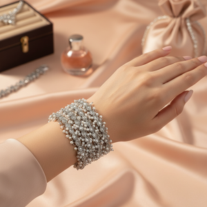 Juego de Pulseras de Plata con Cristales y Perlas de Jewelemarket, Elegantes Brazaletes de Perlas de 2.6g - Product Image 3