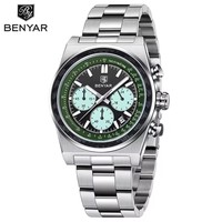BENYAR 5229 Luxus Herren Sport Chronograph Quarz Armbanduhr Kohlefaser-Lünette 42MM Edelstahl Leuchtend Kalender Herren Armbanduhr