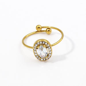 Bagues ouvertes en acier inoxydable de designer plaqué or 18 carats à la mode pour les cadeaux de fiançailles de mariage en gros avec diamant zircon cubique CZ - Product Image 4